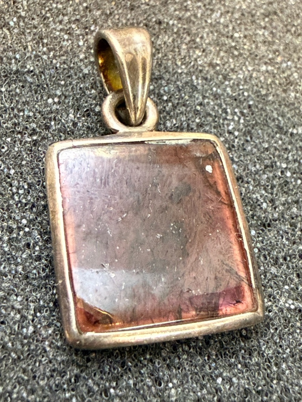 Vintage 925 Sterling Silver Pink Gemstone Square Pendant‎
